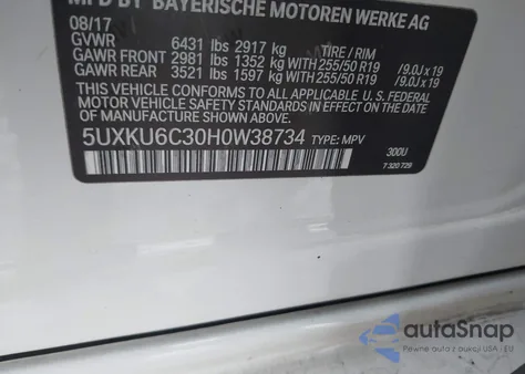 2017 BMW X6 xDrive50I z USA, uszkodzony, nr VIN 5UXKU6C30H0W38734